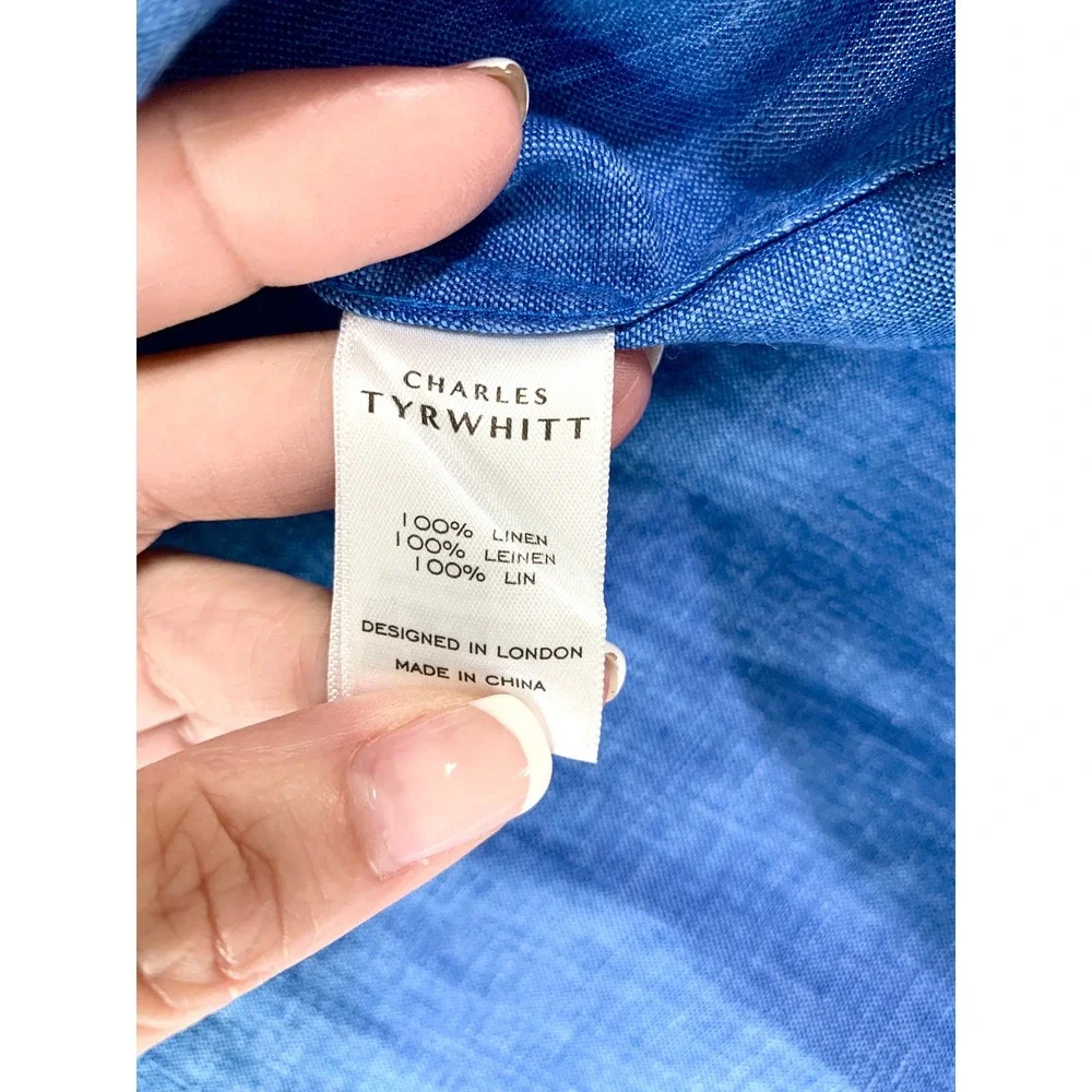 Charles Tyrwhitt Mens Pure Linen Slim Fit Shirt Cornflower Blue XXL $139 - Picture 13 of 16